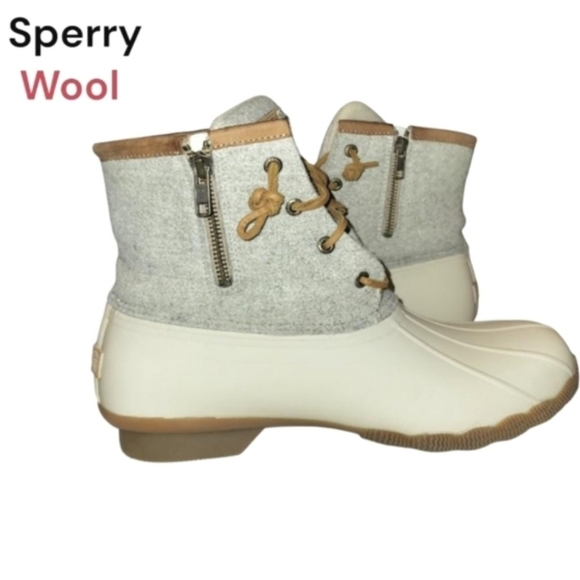 SPERRY Wool Topsider Saltwater Gulf Duck Boot Ivory Cream Waterproof Rain 10 - Picture 5 of 9